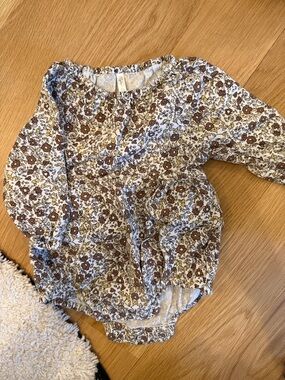 Rylee + Cru Floral Long-Sleeve One-Piece in Brown and Cream